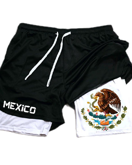 Men's Mexico Gothic Tribal Embroidered Athletic Gym Shorts