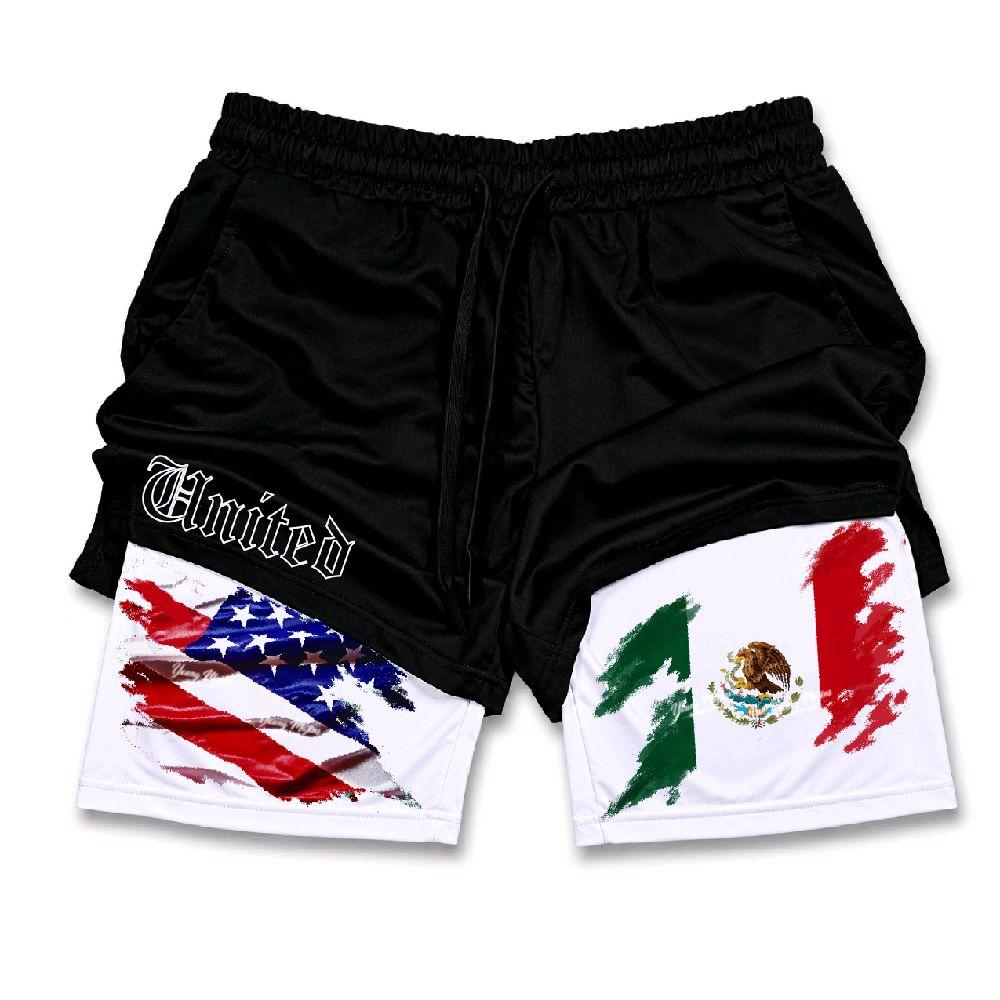Mexico USA Gym Shorts Double-Layer Stretch Polyester Religion Compression Shorts