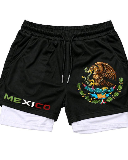 Men's Mexico Gothic Tribal Embroidered Athletic Gym Shorts