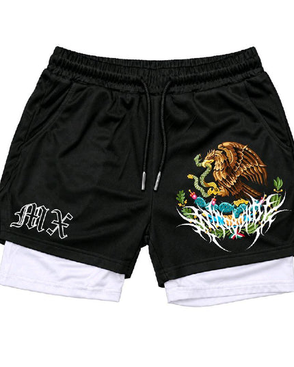 Men's Mexico Gothic Tribal Embroidered Athletic Gym Shorts