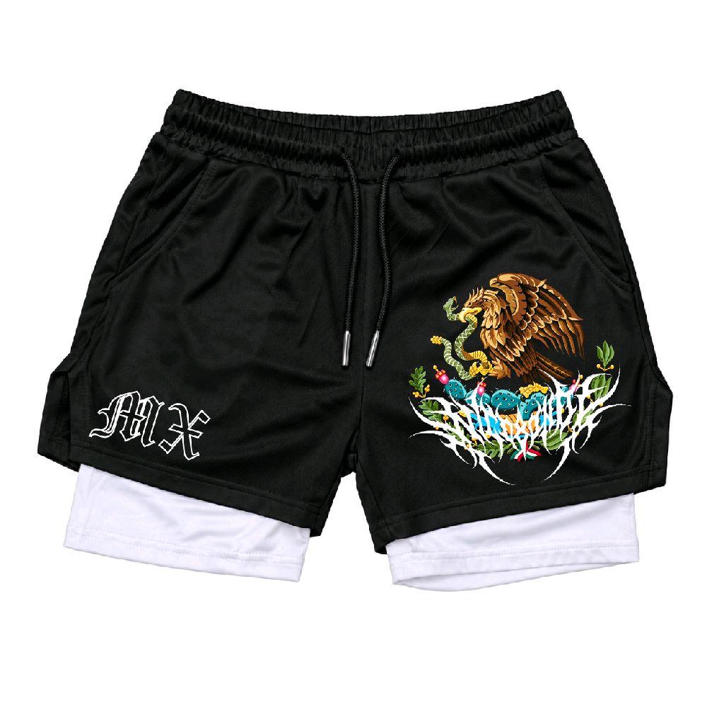 Men's Mexico Gothic Tribal Embroidered Athletic Gym Shorts