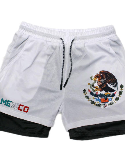 Men's Mexico Gothic Tribal Embroidered Athletic Gym Shorts